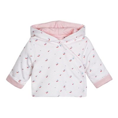 Baby girls' white dotted cherry print hooded jacket